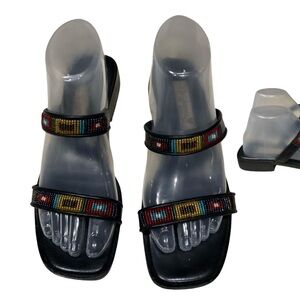 Brighton Beaded Leather Slide Sandals Womens 8 Black Made in Italy Sam GUC